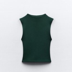 Zara High Neck Sleeveless Green Top
